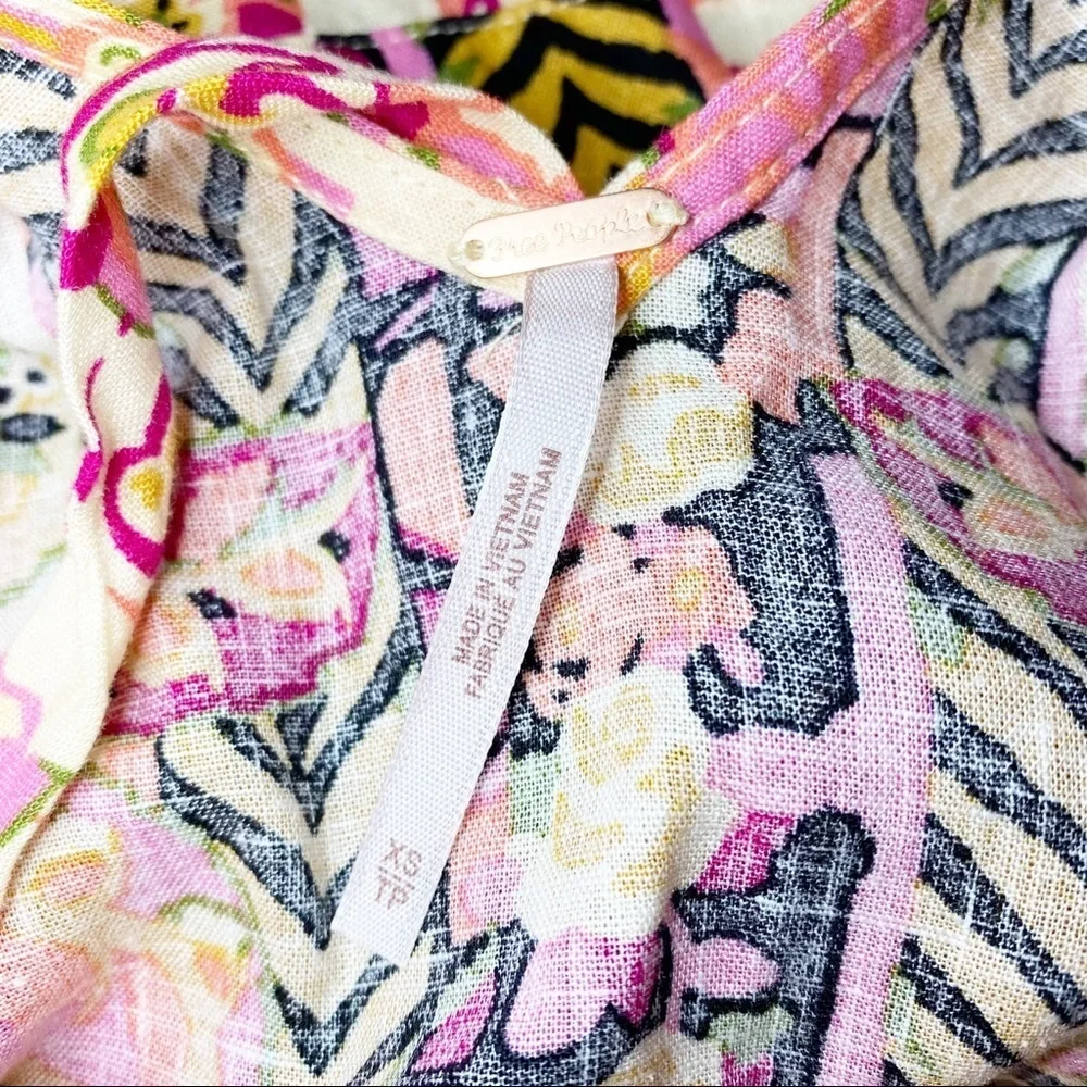NEW Free People Summer In Tulum Pink Combo Tunic Floral Summer Sleeveless Top XS